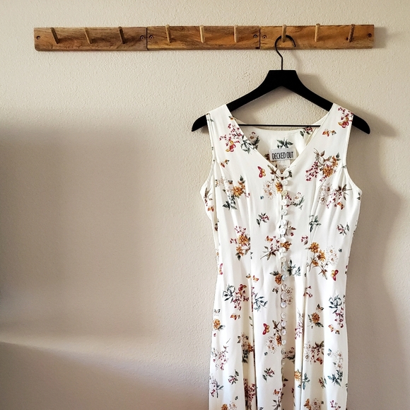Vintage Dresses & Skirts - Vintage 90s Cream Floral Grunge Button Maxi Dress